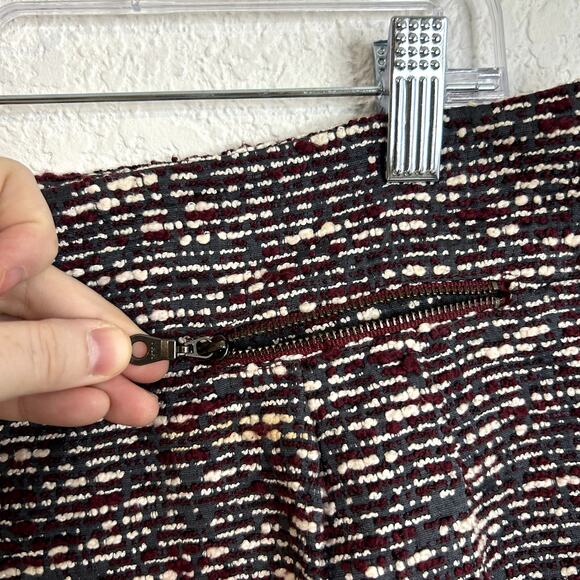 LOFT Boucle Tweed Mini Skirt Womens Size 8 Burgundy Gray Cream NWT Moto Zippers - Picture 4 of 7